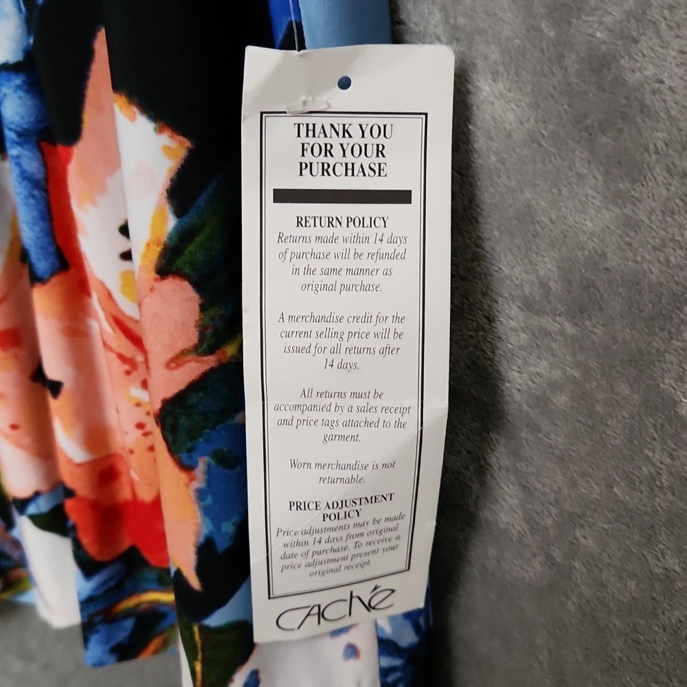 Cache NWT Blue Floral Belted Sheath Midi Dress Keyhole Back Size Medium - Picture 6 of 12